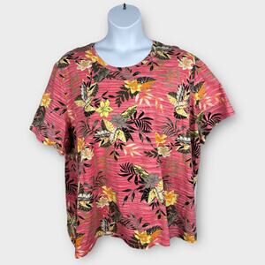 Catherines Tee Top T-Shirt womens Size 4X Suprema Pink Tropical Florals